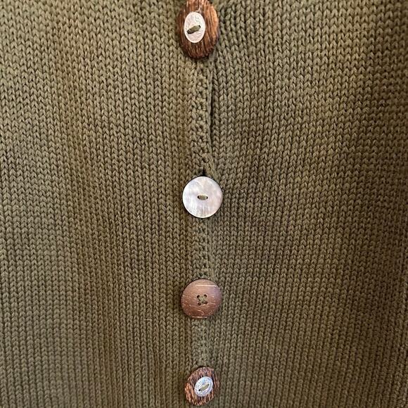 Pure Handknit Long Sleeve Cozy Cardigan Olive Green 1X With Eclectic Buttons - Picture 3 of 12